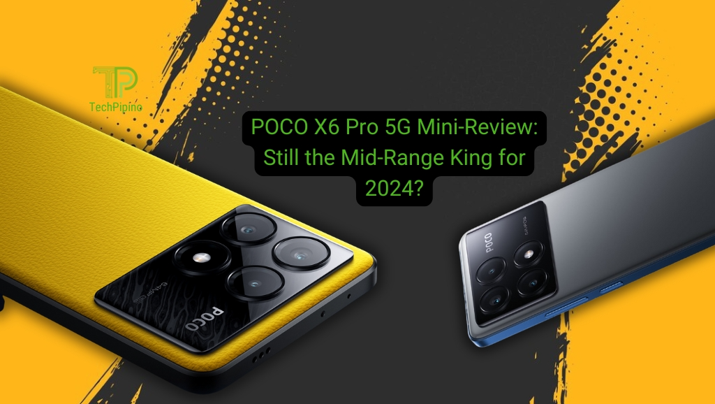 Thumbnail graphics for the POCO X6 Pro 5G Mini-Review article, yellow and black color POCO X6 Pro 5G.
