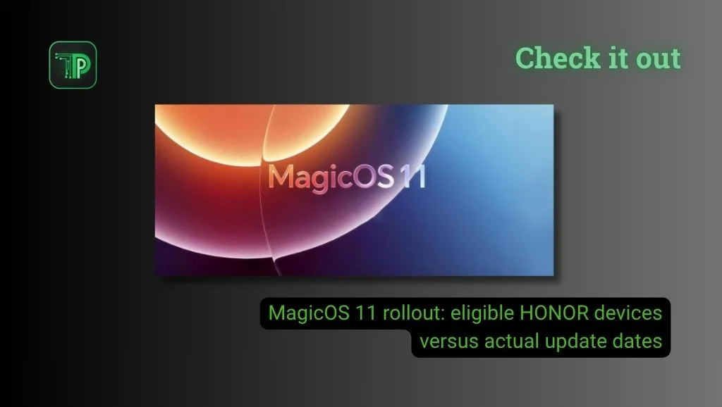 MagicOS 11 wallpaper with the text: MagicOS 11 rollout: eligible HONOR devices versus actual update dates