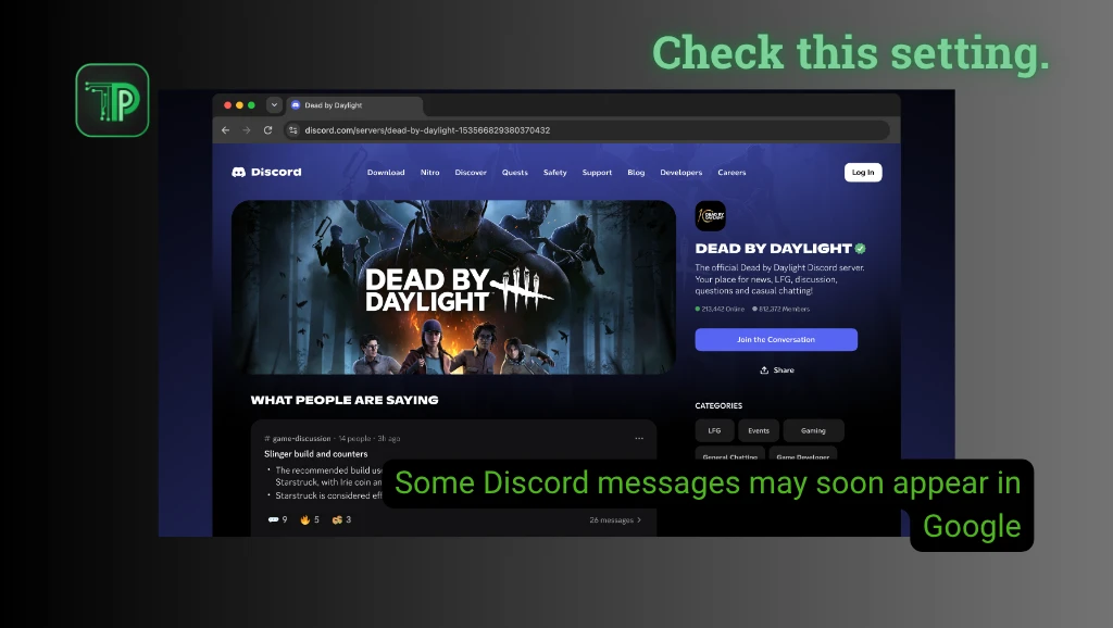 Discord official artwork of a Discoverable Server web page, with text: Some Discord messages may soon appear in Google